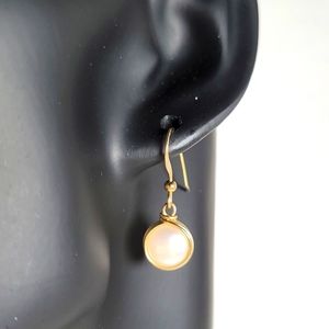 Genuine White Round Pearl Gold Colored. 925 Sterling Silver Dangle Hook Earrings